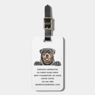 Cute Rottie Puppy Dog Mum Watercolor Rottweiler Luggage Tag