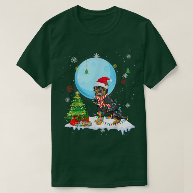 Cute Rottweiler Christmas Dog Lights Lover Tee  (Design Front)