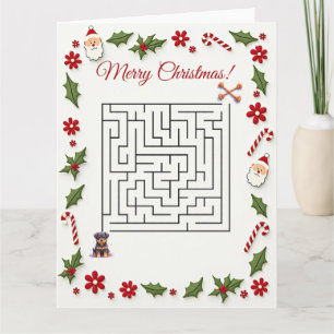 Cute Rottweiler Dog Christmas Maze Puzzle Holiday Card