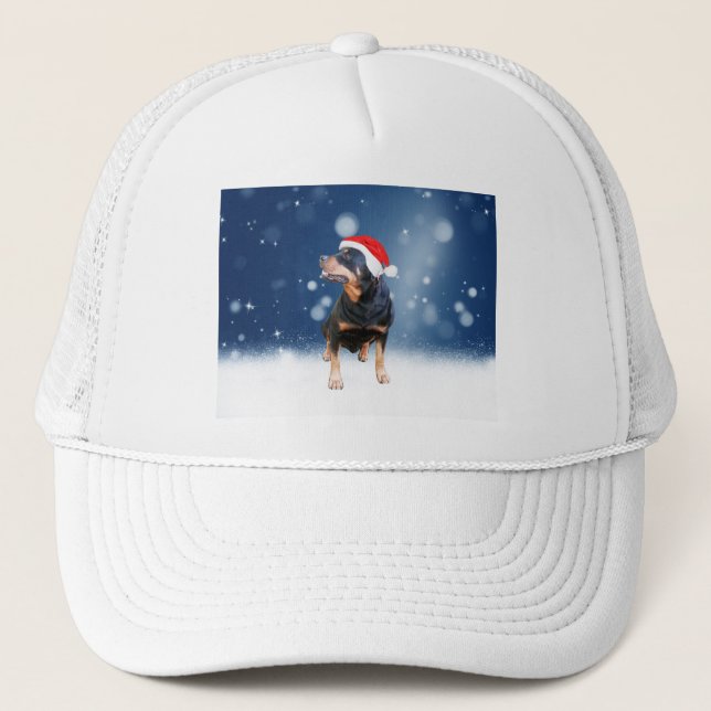 Cute Rottweiler Dog Christmas Santa Hat Snow Stars (Front)