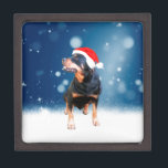 Cute Rottweiler Dog Christmas Santa Hat Snow Stars Gift Box<br><div class="desc">A cute Rottweiler Dog with red Santa hat with snow and stars in background.</div>