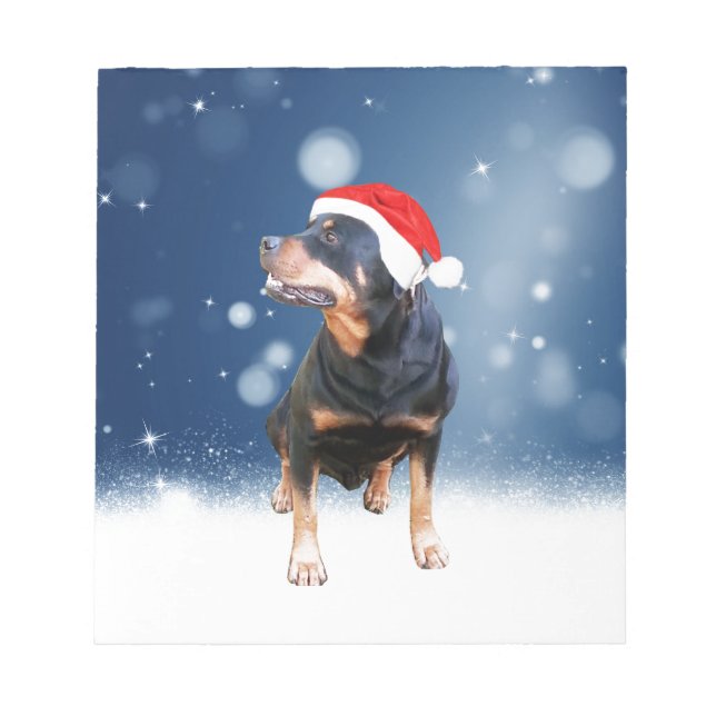 Cute Rottweiler Dog Christmas Santa Hat Snow Stars Notepad (Front)