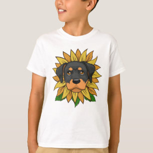 Cute Rottweiler Dog face on Sunflower T-Shirt