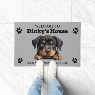 Cute Rottweiler Dog Photo Doormat