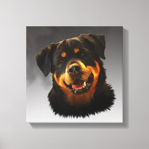 Cute Rottweiler Dog Water Colour Art Portrait Canvas Print