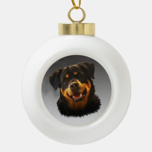 Cute Rottweiler Dog Water Colour Art Portrait Ceramic Ball Christmas Ornament