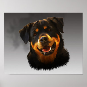 Cute Rottweiler Dog Water Colour Art Portrait Poster