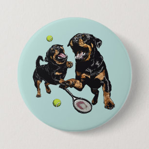 Cute Rottweiler Dogs Playing Tennis 7.5 Cm Round Badge