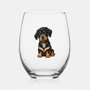 Cute Rottweiler - Gifts for Rottweiler Dog Owners Stemless Wine Glass