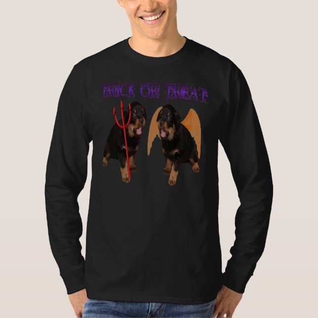 Cute Rottweiler Halloween Trick Or Treat Vector T-Shirt (Front)