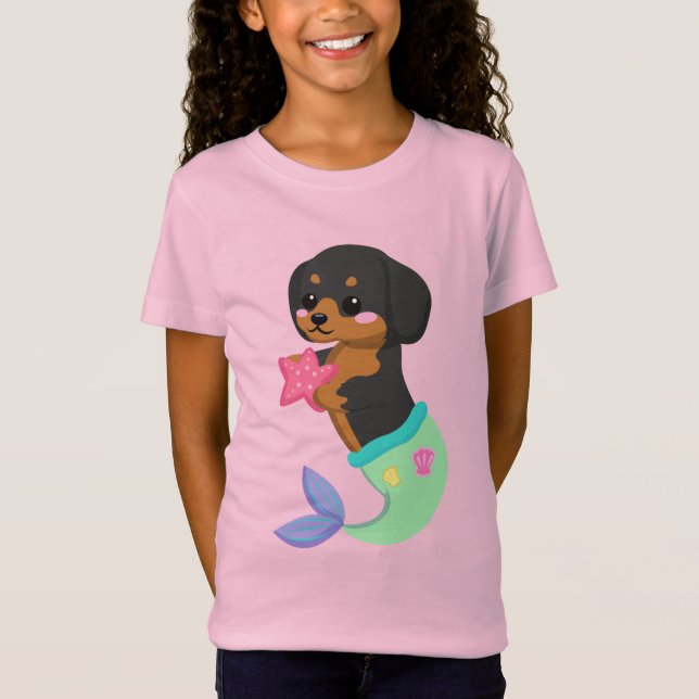 Cute Rottweiler Mermaid Puppy Dog Kids Girl T-Shirt (Front)
