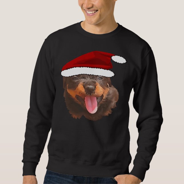 Cute Rottweiler Pup Wearing Holiday Santa Hat Sweatshirt (Front)