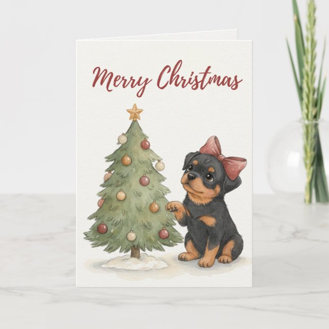 Cute Rottweiler Puppy Christmas Card (Front)