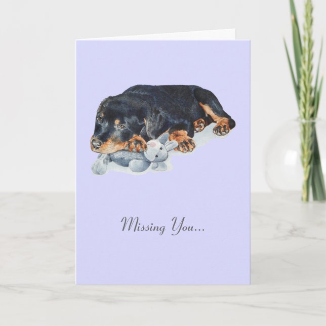 cute rottweiler puppy dog with teddy missing you card (Front)