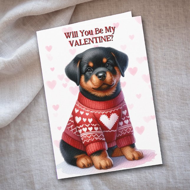 Cute Rottweiler Puppy in Sweater Valentine Holiday Card (Creator Uploaded)