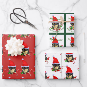 Cute Rottweiler Puppy Santa Christmas Wrapping Paper Sheet