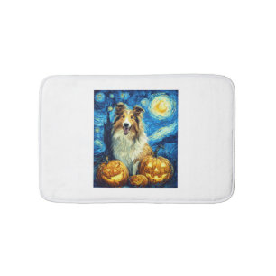 Cute Rough Collie Dog Halloween Jack O Lantern Pum Bath Mat