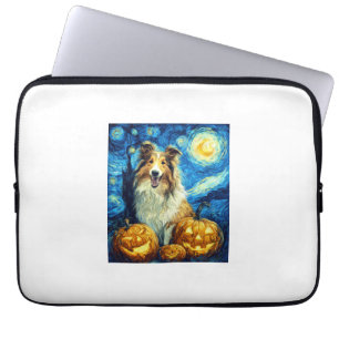 Cute Rough Collie Dog Halloween Jack O Lantern Pum Laptop Sleeve