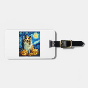 Cute Rough Collie Dog Halloween Jack O Lantern Pum Luggage Tag