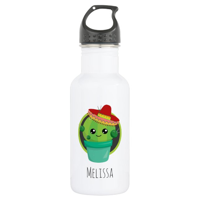 Cute Round Cactus in a Red Sombrero 532 Ml Water Bottle (Front)