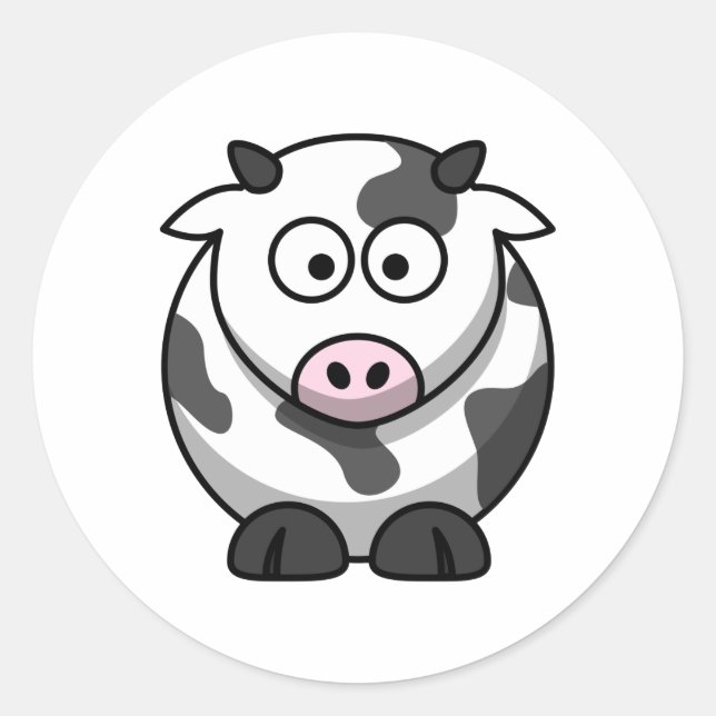 Cute Round Cartoon Cow Classic Round Sticker (Front)