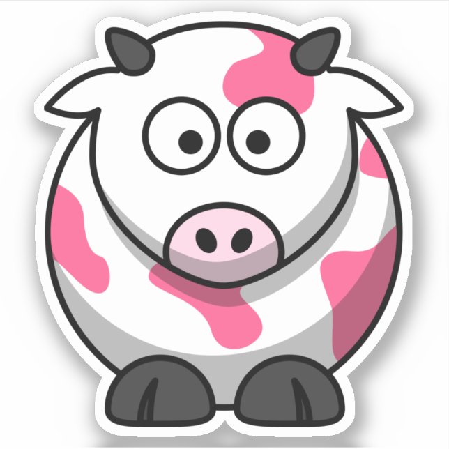 Cute Round Cartoon Pink Cow (Front)