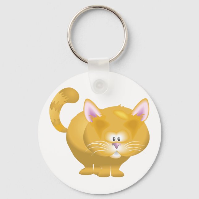 Cute Round Ginger Tabby Cat Key Ring (Front)