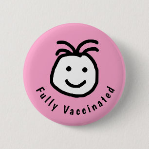 Cute Round Happy Face Fully Vaccinated Text 6 Cm Round Badge