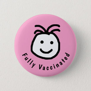 Cute Round Happy Face Fully Vaccinated Text 6 Cm Round Badge