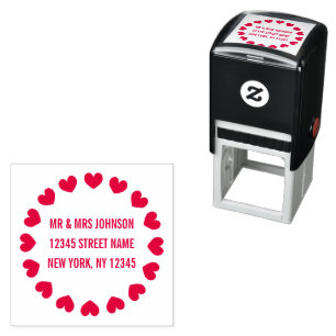 Cute round heart wreath border custom address self-inking stamp