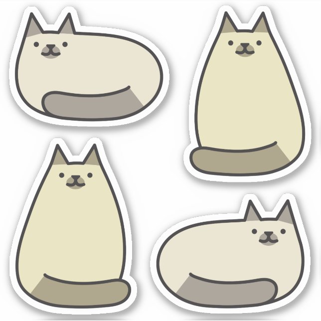 Cute Round Kawaii Grey Siamese Cat (Front)