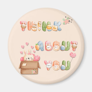 Cute Round Magnet   Think About You