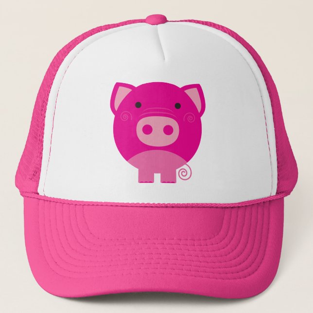 Cute Round Pig Cartoon Trucker Hat (Front)