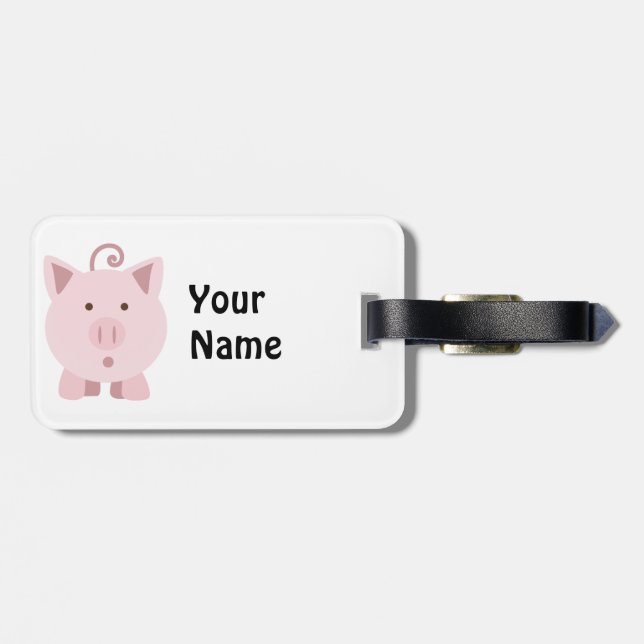 Cute Round Pink Pig Luggage Tag (Back Horizontal)