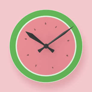 Cute Round Pink Watermelon Slice Wall Clock