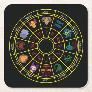 Cute Round Zodiac Symbols and Signs Square Paper Coaster