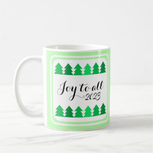 Cute Rows of Green Christmas Trees Joy Custom Year Coffee Mug