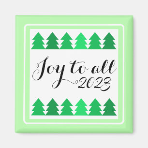 Cute Rows of Green Christmas Trees Joy Custom Year Magnet
