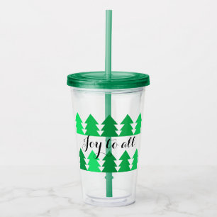 Cute Rows of Green Christmas Trees Joy to All Acrylic Tumbler