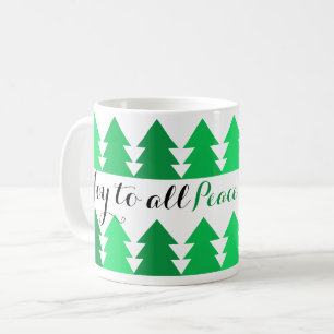 Cute Rows of Green Christmas Trees Joy to All Coffee Mug