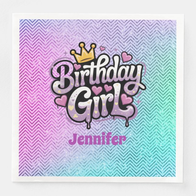Cute Royal Birthday Girl Party Paper Napkin (Front)