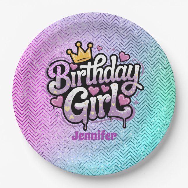 Cute Royal Birthday Girl Party Paper Plate (Front)