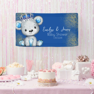 Cute Royal Blue Bear Boy Baby Shower  Banner