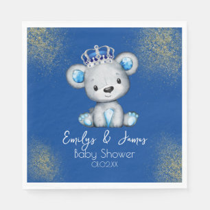 Cute Royal Blue Bear Boy Baby Shower  Napkin