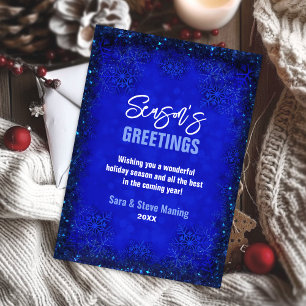 Cute royal blue glittery snowflakes Christmas Holiday Card