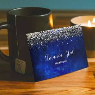 Cute royal blue gold faux glitter magnetic business card
