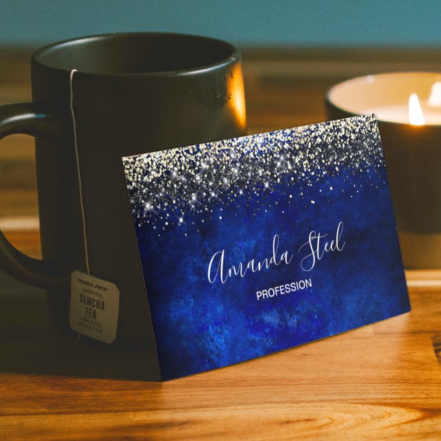 Cute royal blue gold faux glitter magnetic business card (Creator Uploaded)