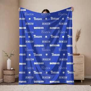 Cute royal blue repeating name personalised fleece blanket
