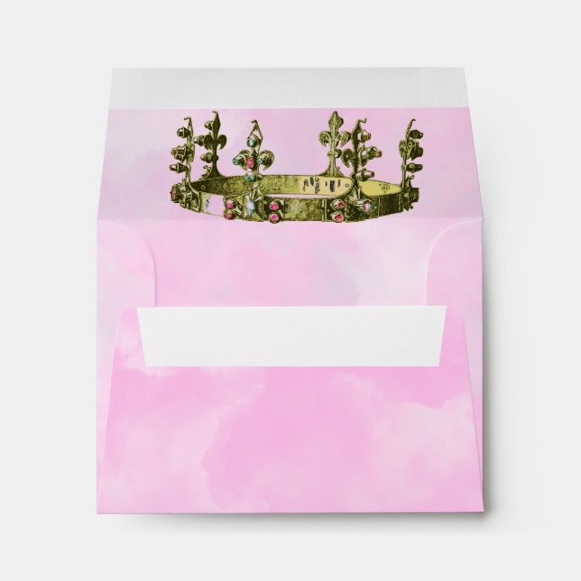 Cute Royal Princess Crown Pink Themed Invitation Envelope (Back (Bottom))