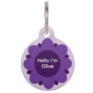 Cute Royal Purple Flower Add Name and Contact Dog Pet Tag
